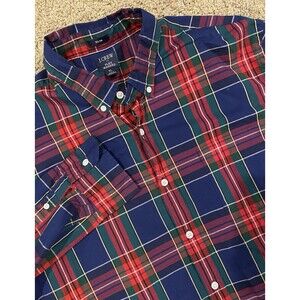 J Crew Mens Button Up‎ Red And Blue Plaid Size XL Slim Fit Flex Wash Cotton